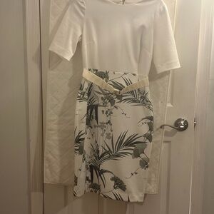Ted Baker White Dress with Green Accents
